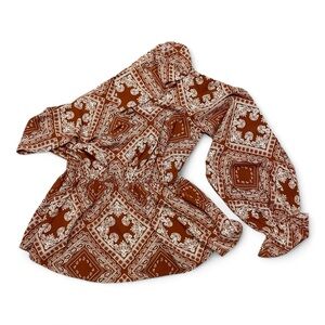 NWT Savanna Jane One Shoulder Burnt Orange Paisley Flowy Boho Chic Shirt Small